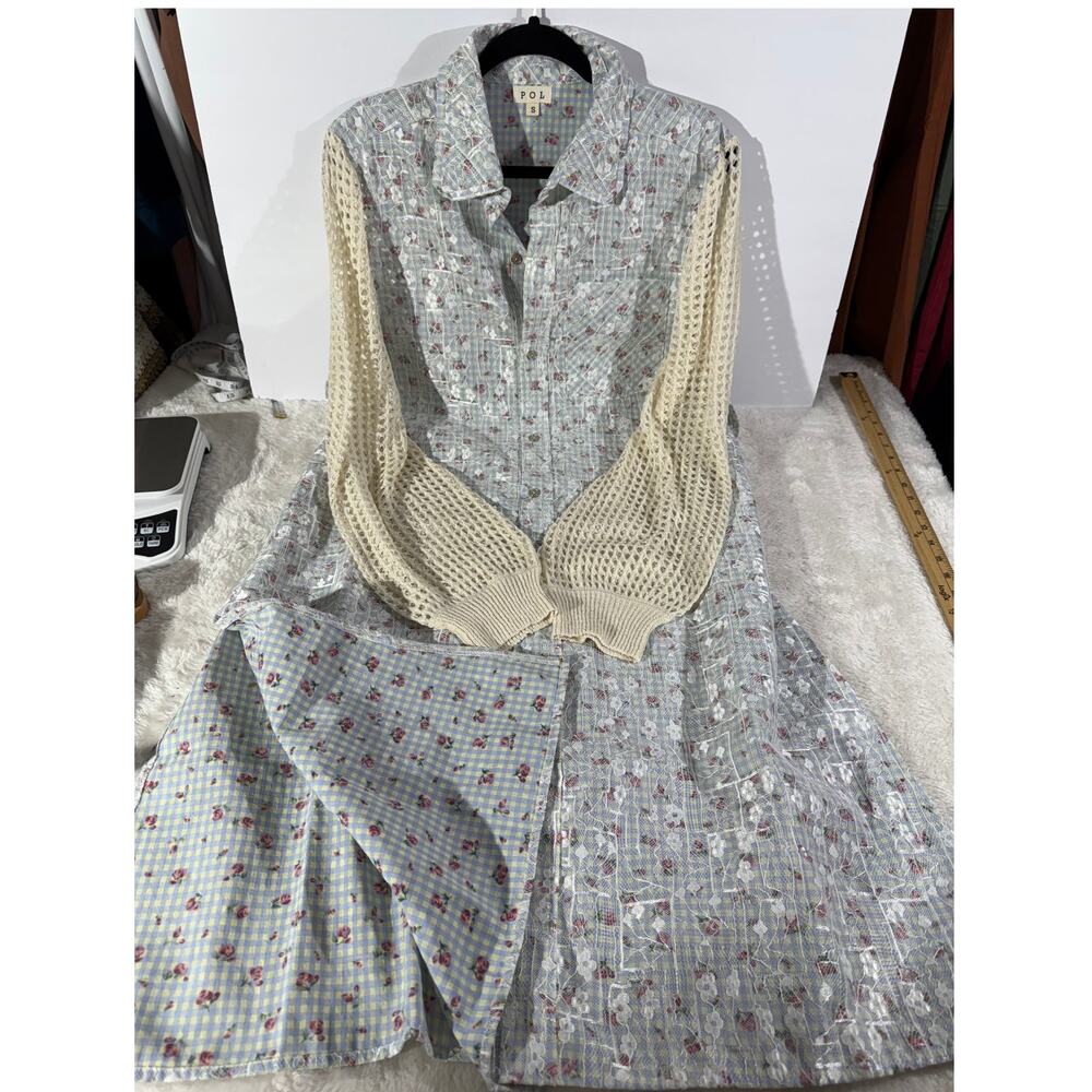 Pol Floral Print Crochet Sleeves Boho Long Jacket Back Zipper Slit Sides